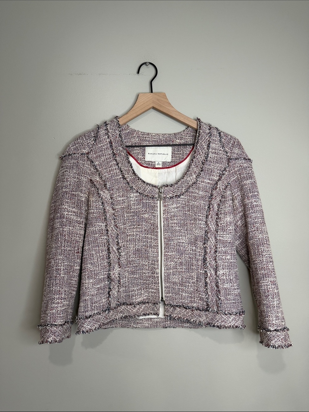 Banana Republic Burgundy and Navy tweed zip-front jacket 4